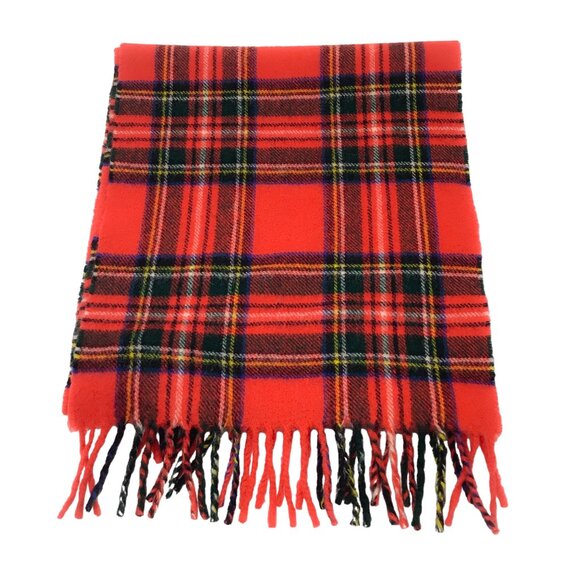 BURBERRY RED FRINGED PLAID LAMBSWOOL SCARF - Picture 2 of 4
